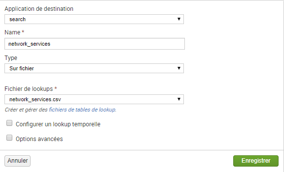 logs iptables dans Splunk - lookup services